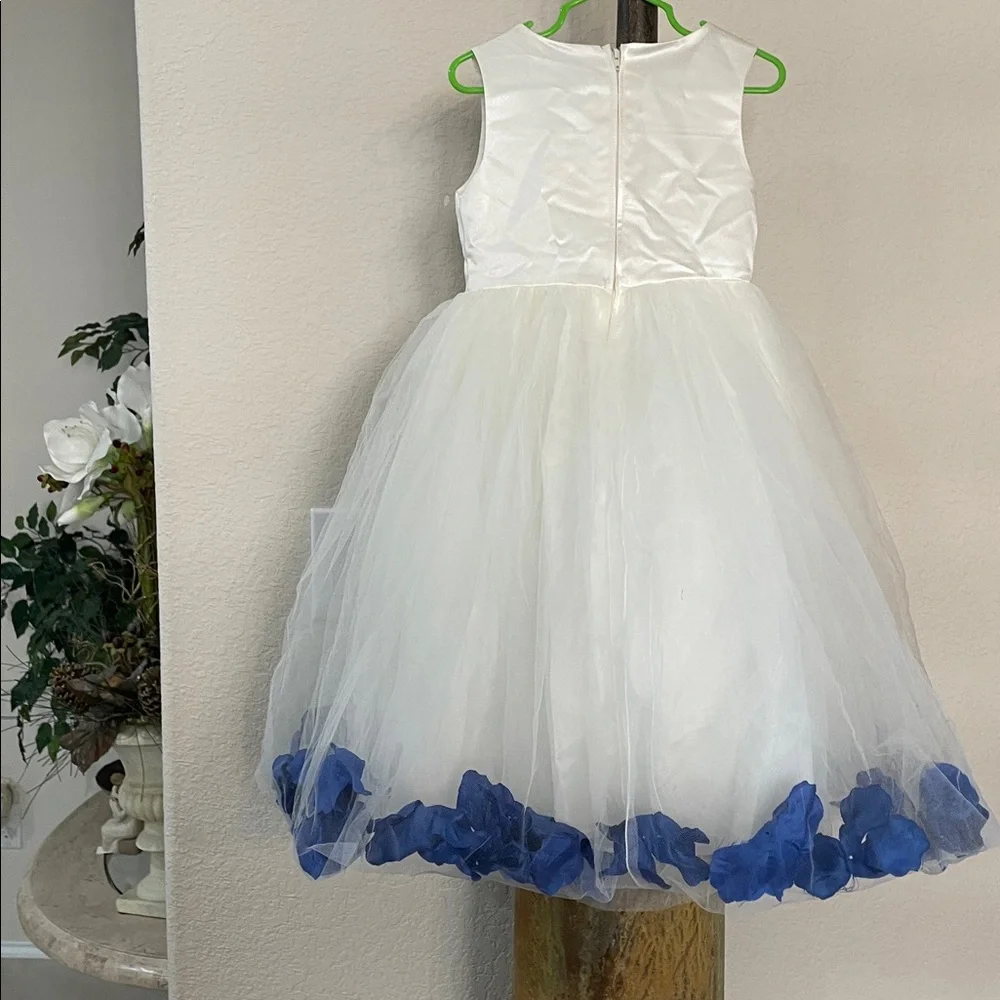 💙 Satin Tulle Easter/Special occasion dress w blue flowers Flowy Cuteness SZ 4